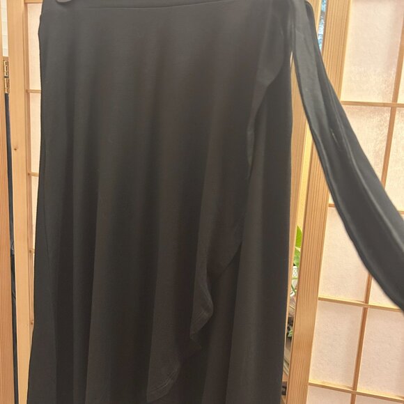 Y2K Living Doll Black Faux Wrap Tie Waist Skirt Flowy Knee Length Size M Juniors - Picture 3 of 6
